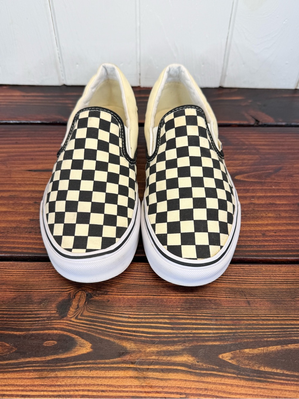 Vans Classic Slip-On Checkerboard Black White Sneakers Men’s 9.5 Women’s 11